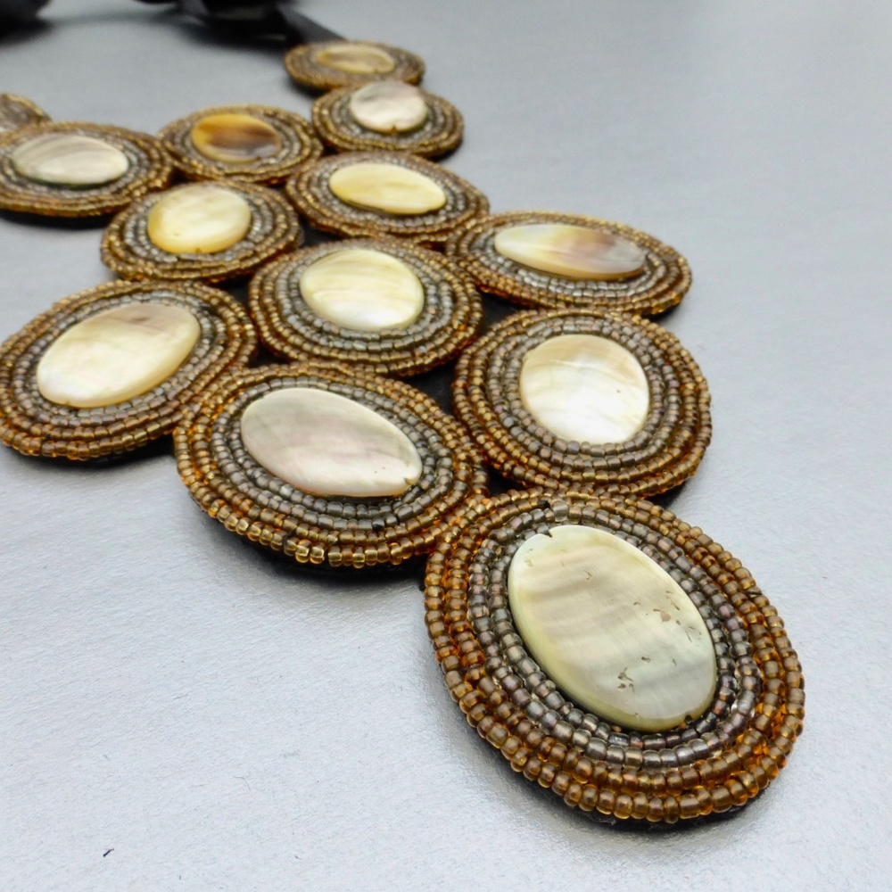 Golden Mop Shell Bib Beaded Statement Necklace - image 3